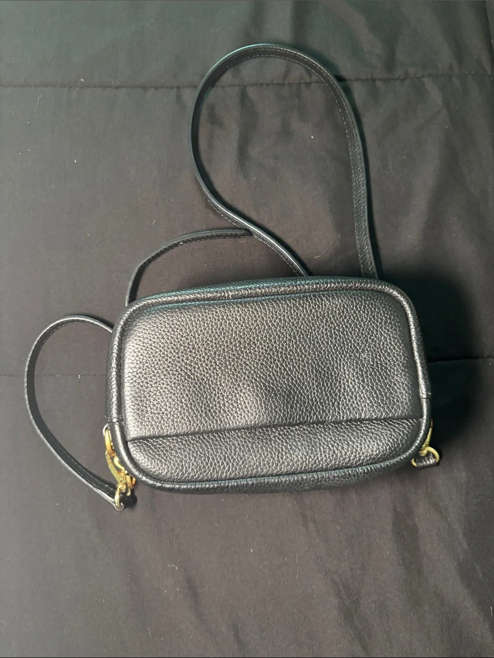 Tory Burch Black Pebbled Leather Crossbody with Embossed Logo